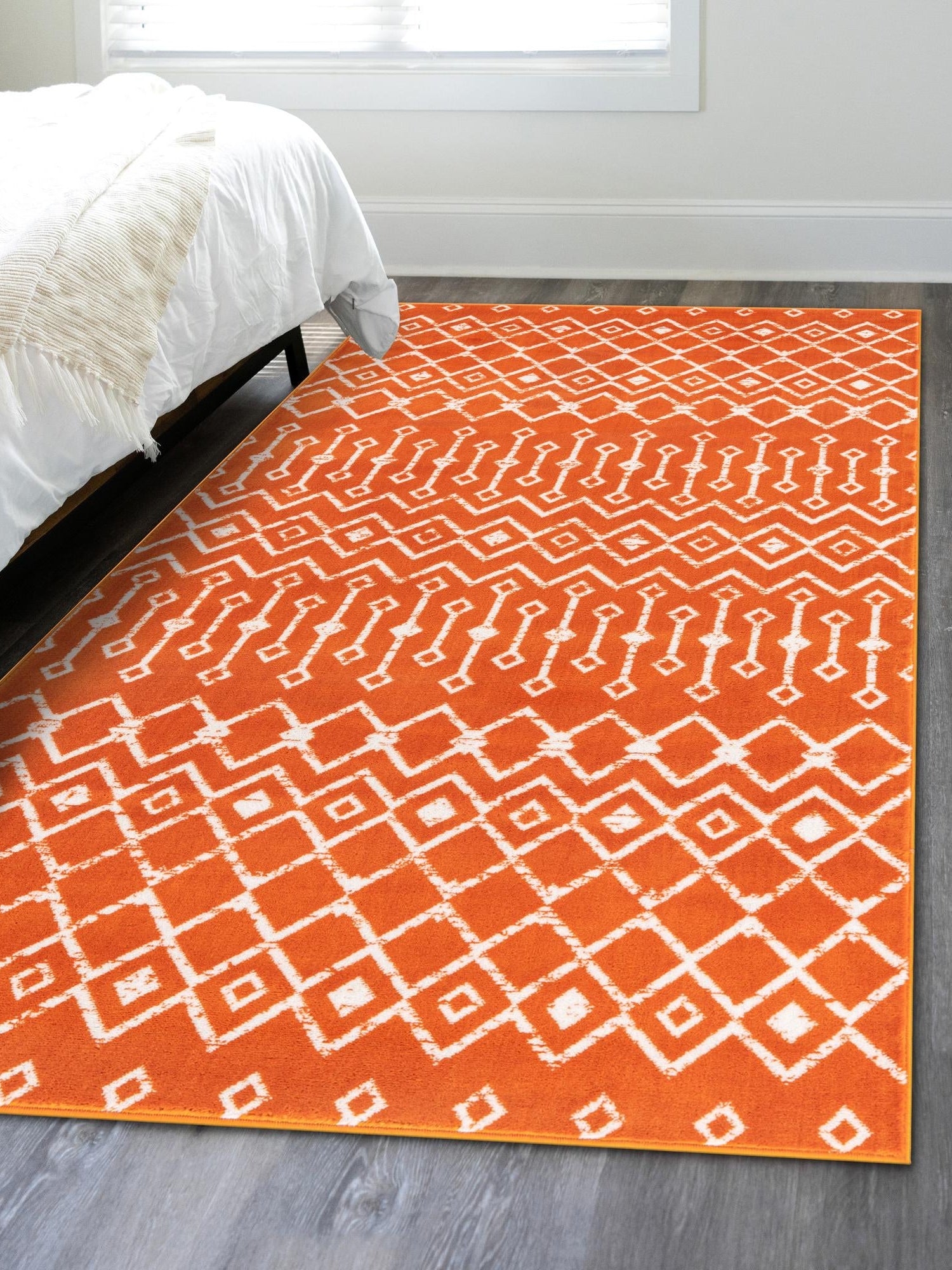 Orange 7' 1 x 10' Moroccan Trellis Rectangle Area Rug 100% Polypropylene Easy Clean Geometric Traditional Carpet for Interior Design Home Decor for Sale at Rug Engine