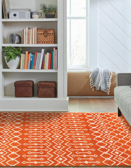 Orange 5' 3 x 8' Moroccan Trellis Rectangle Area Rug 100% Polypropylene Easy Clean Geometric Traditional Carpet for Interior Design Home Decor for Sale at Rug Engine