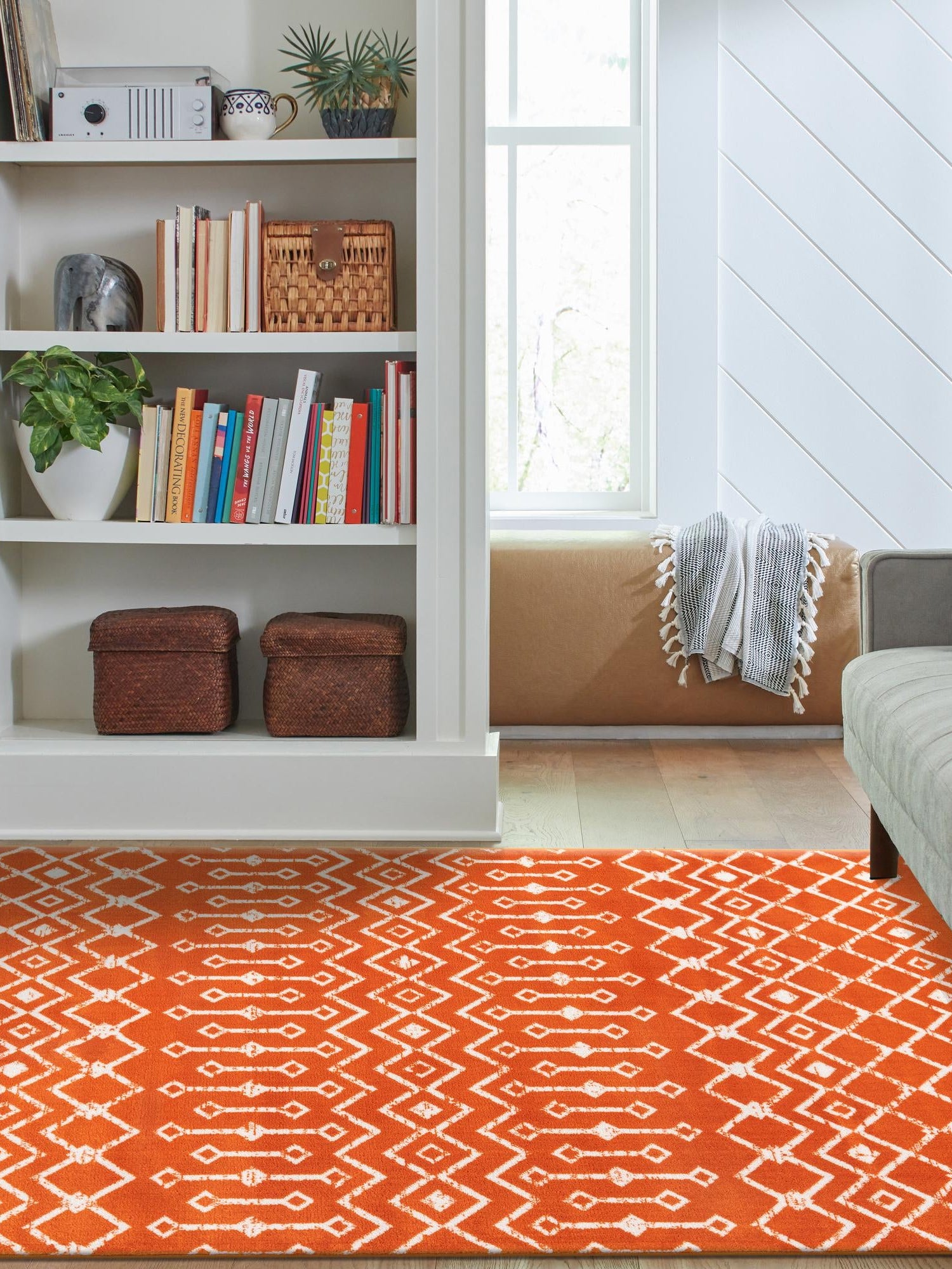 Orange 7' 1 x 10' Moroccan Trellis Rectangle Area Rug 100% Polypropylene Easy Clean Geometric Traditional Carpet for Interior Design Home Decor for Sale at Rug Engine