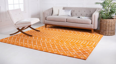 Orange 7' 10 x 7' 10 Moroccan Trellis Square Area Rug 100% Polypropylene Easy Clean Geometric Traditional Carpet for Interior Design Home Decor for Sale at Rug Engine