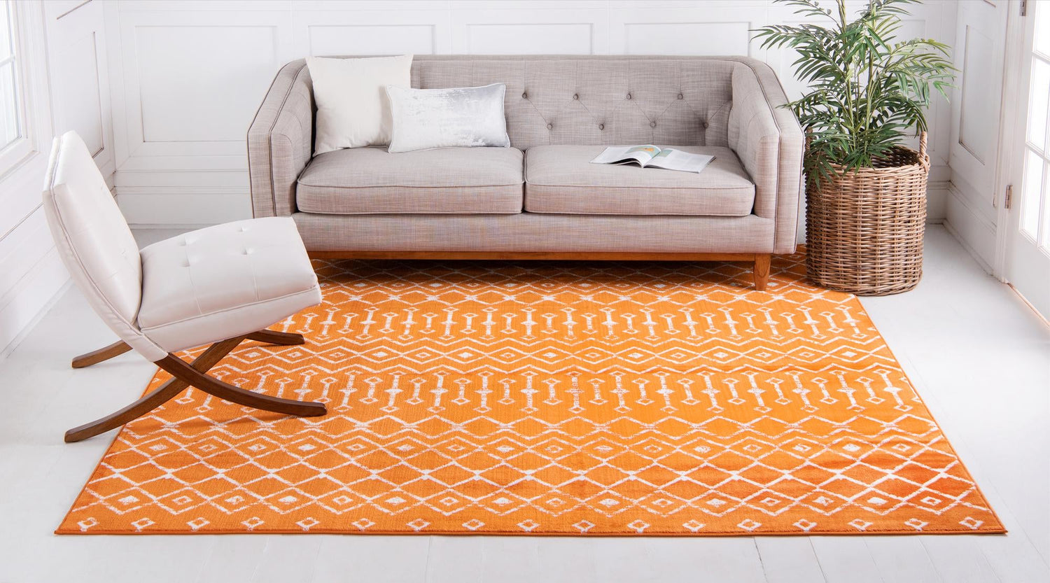 Orange 6' 1 x 6' 1 Moroccan Trellis Square Area Rug 100% Polypropylene Easy Clean Geometric Traditional Carpet for Interior Design Home Decor for Sale at Rug Engine