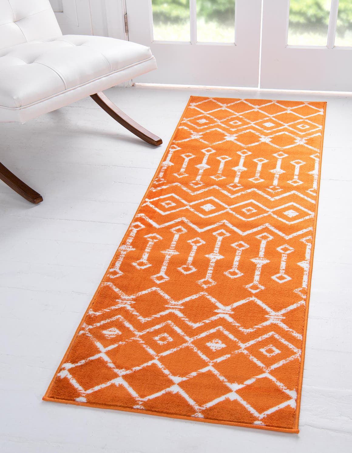 Orange 2' x 6' 7 Moroccan Trellis Runner Area Rug 100% Polypropylene Easy Clean Geometric Traditional Carpet for Interior Design Home Decor for Sale at Rug Engine