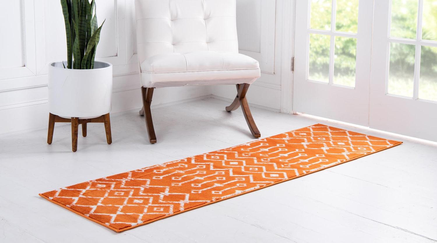 Orange 2' 6 x 8' 2 Moroccan Trellis Runner Area Rug 100% Polypropylene Easy Clean Geometric Traditional Carpet for Interior Design Home Decor for Sale at Rug Engine