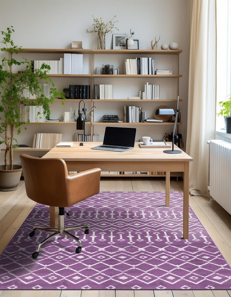 Violet 6' 1 x 9' Moroccan Trellis Rectangle Area Rug 100% Polypropylene Easy Clean Geometric Traditional Carpet for Interior Design Home Decor for Sale at Rug Engine