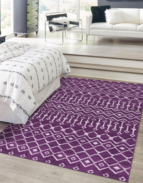 Violet 9' x 12' Moroccan Trellis Rectangle Area Rug 100% Polypropylene Easy Clean Geometric Traditional Carpet for Interior Design Home Decor for Sale at Rug Engine