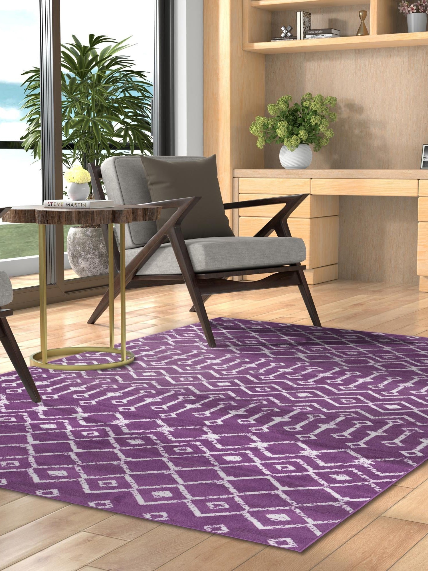 Violet 5' 3 x 8' Moroccan Trellis Rectangle Area Rug 100% Polypropylene Easy Clean Geometric Traditional Carpet for Interior Design Home Decor for Sale at Rug Engine