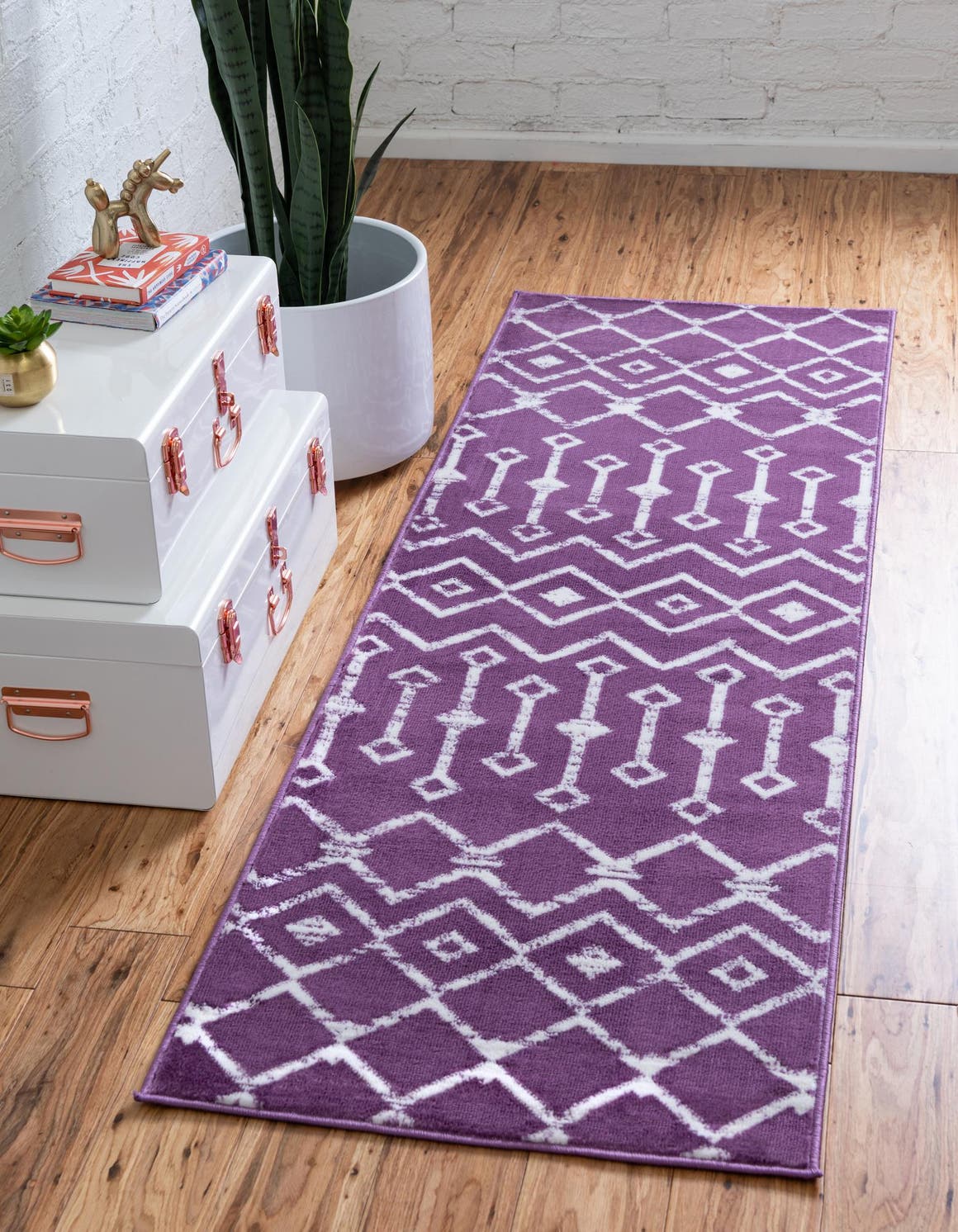 Violet 2' x 8' Moroccan Trellis Runner Area Rug 100% Polypropylene Easy Clean Geometric Traditional Carpet for Interior Design Home Decor for Sale at Rug Engine
