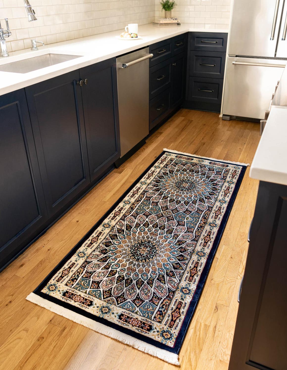 Navy Blue 2' 7 x 10' Narenj Runner Area Rug 85% Polypropylene & 15% Polyester Traditional Classic Carpet for Living, Dining, Bedrooms, Office for Sale at Rug Engine