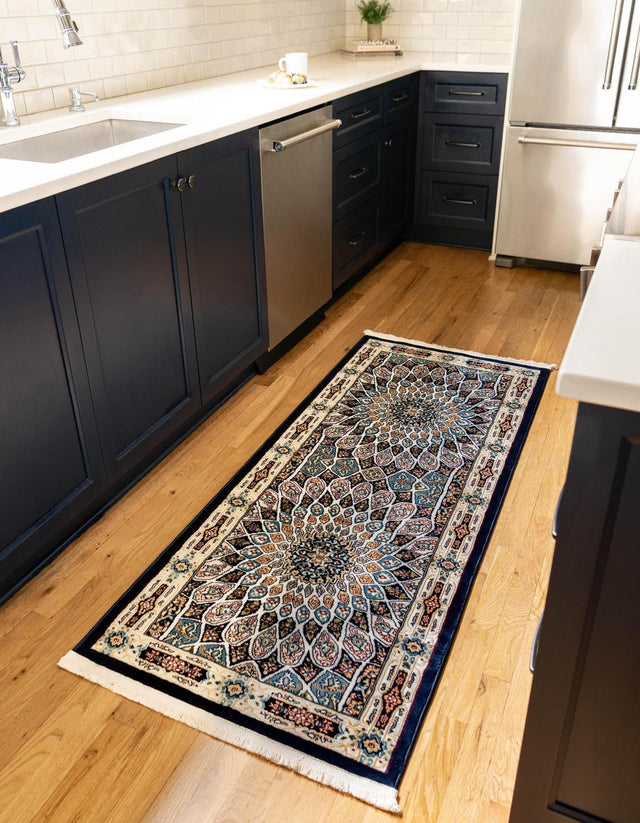 Navy Blue 2' 7 x 10' Narenj Runner Area Rug 85% Polypropylene & 15% Polyester Traditional Classic Carpet for Living, Dining, Bedrooms, Office for Sale at Rug Engine