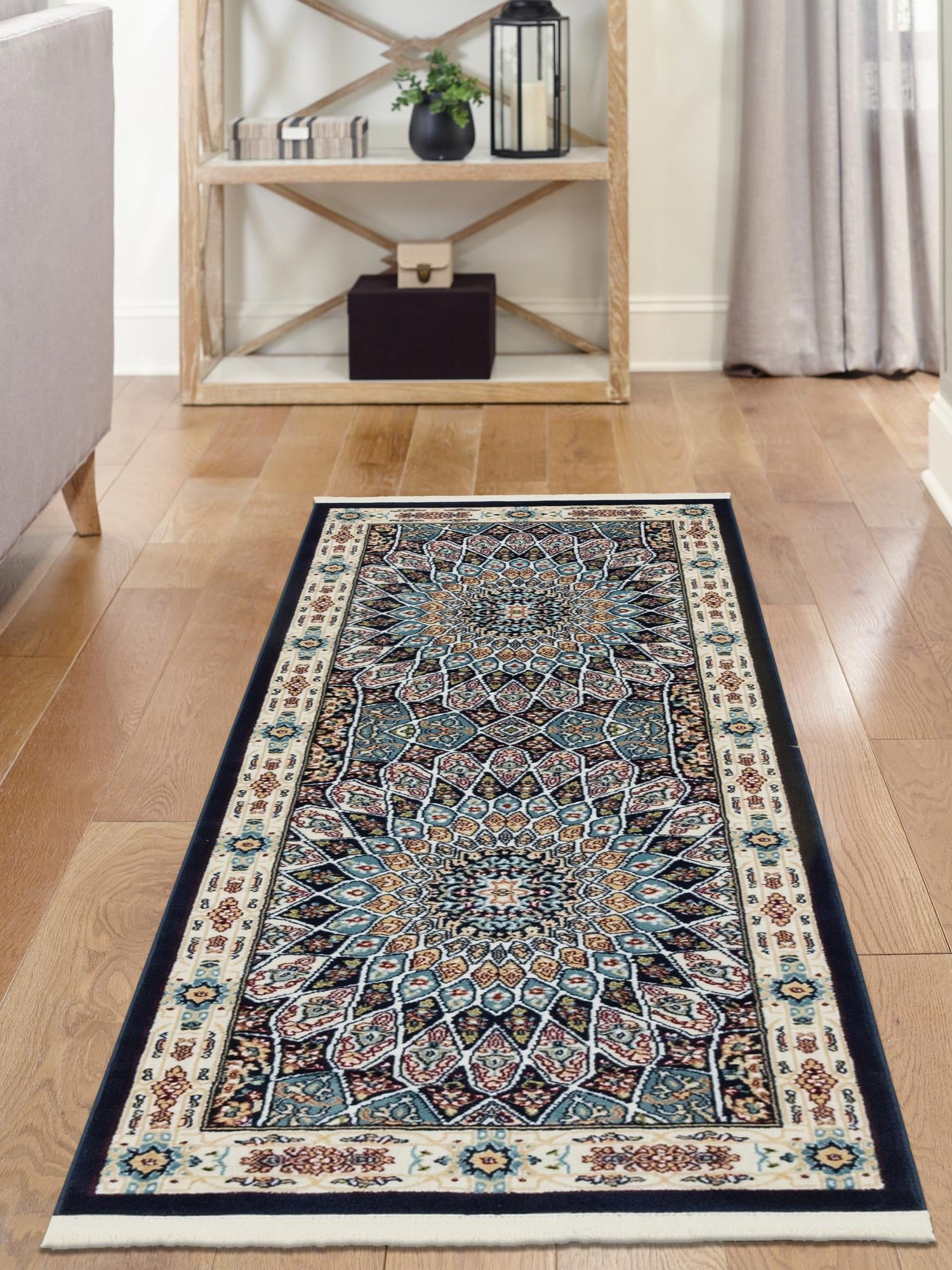 Navy Blue 2' x 6' 1 Narenj Runner Area Rug 85% Polypropylene & 15% Polyester Traditional Classic Carpet for Living, Dining, Bedrooms, Office for Sale at Rug Engine