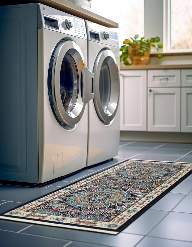 Navy Blue 2' 7 x 11' Narenj Runner Area Rug 85% Polypropylene & 15% Polyester Traditional Classic Carpet for Living, Dining, Bedrooms, Office for Sale at Rug Engine