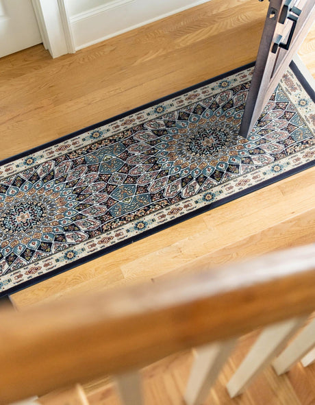 Navy Blue 2' 11 x 13' 1 Narenj Runner Area Rug 85% Polypropylene & 15% Polyester Traditional Classic Carpet for Living, Dining, Bedrooms, Office for Sale at Rug Engine