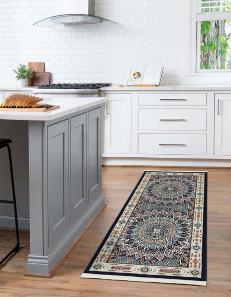 Navy Blue 2' 11 x 13' 1 Narenj Runner Area Rug 85% Polypropylene & 15% Polyester Traditional Classic Carpet for Living, Dining, Bedrooms, Office for Sale at Rug Engine