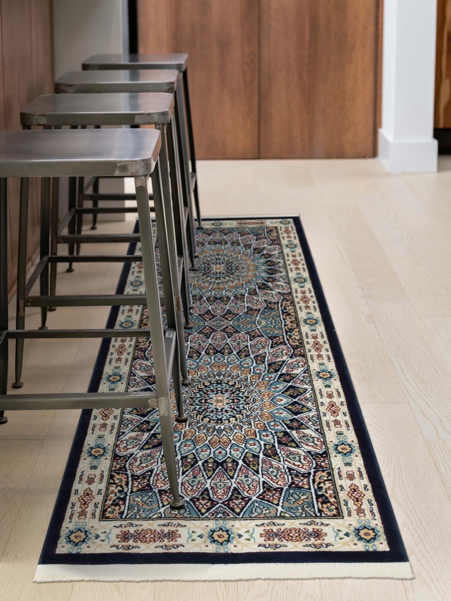 Navy Blue 2' 7 x 12' Narenj Runner Area Rug 85% Polypropylene & 15% Polyester Traditional Classic Carpet for Living, Dining, Bedrooms, Office for Sale at Rug Engine