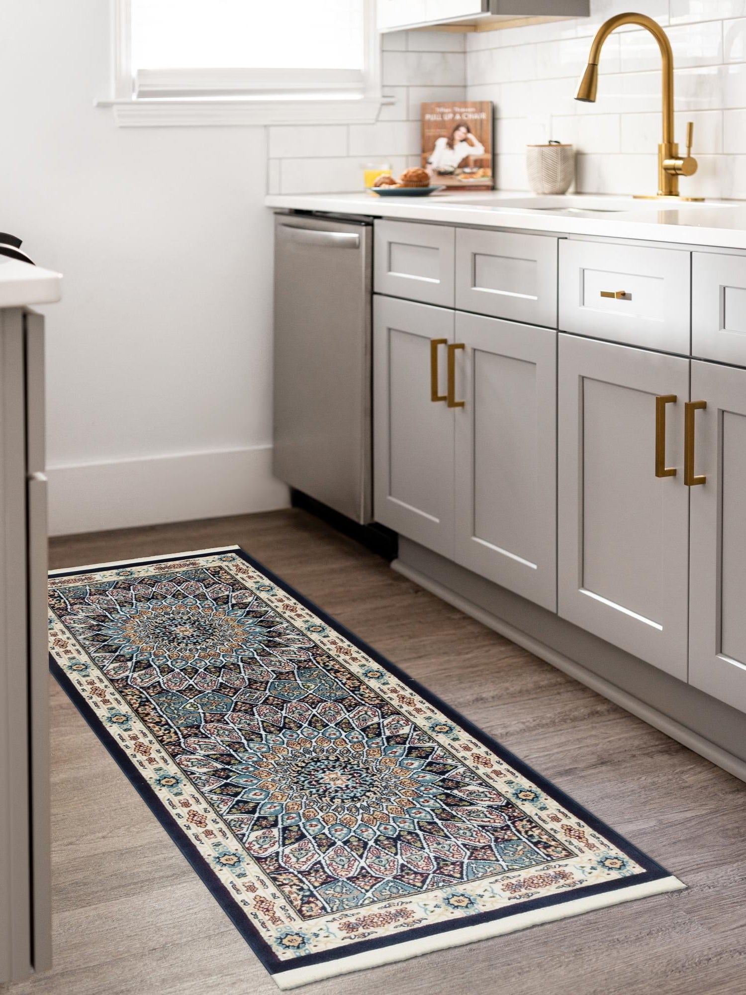 Navy Blue 2' 7 x 12' Narenj Runner Area Rug 85% Polypropylene & 15% Polyester Traditional Classic Carpet for Living, Dining, Bedrooms, Office for Sale at Rug Engine