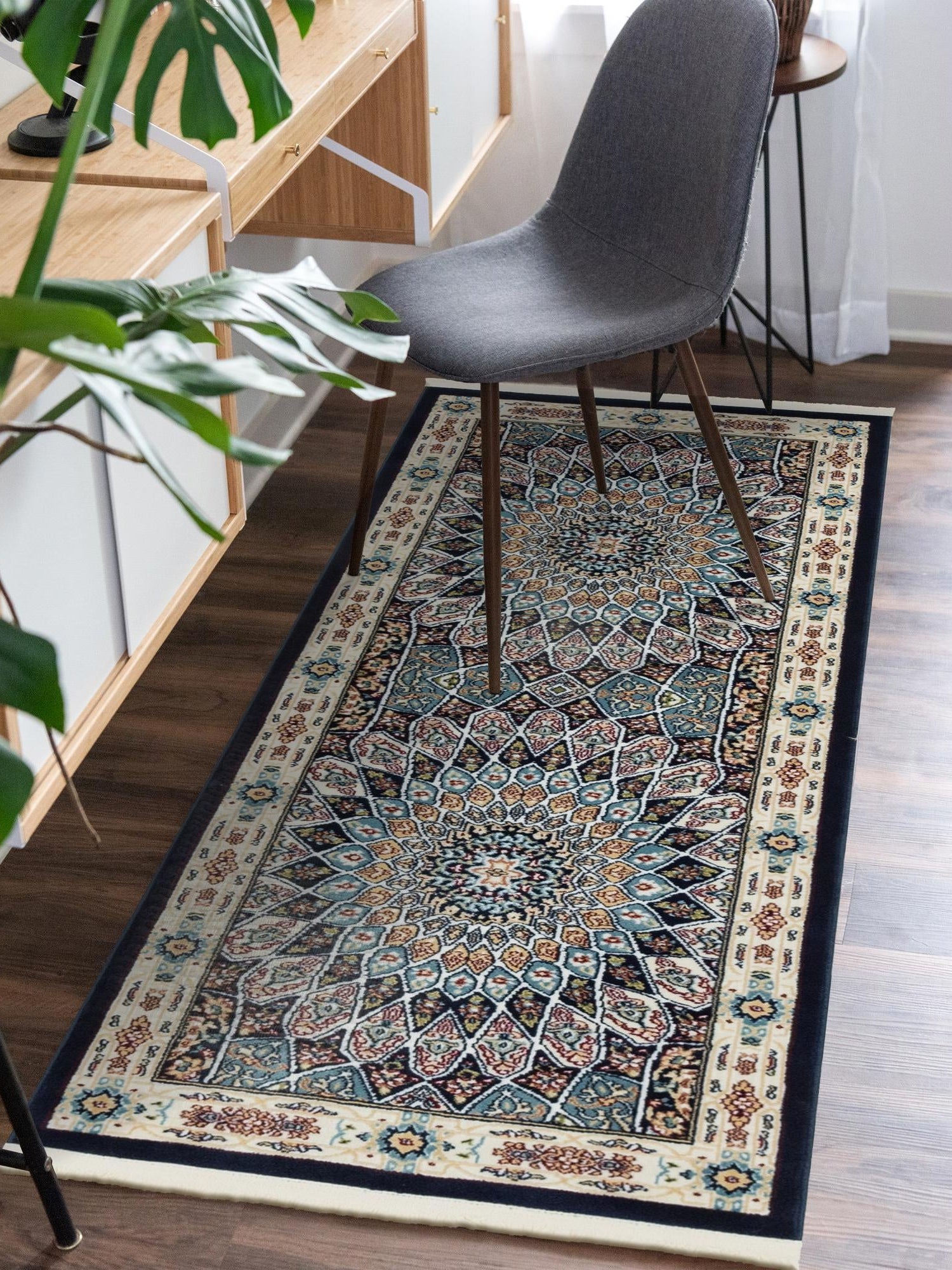 Navy Blue 2' 7 x 10' Narenj Runner Area Rug 85% Polypropylene & 15% Polyester Traditional Classic Carpet for Living, Dining, Bedrooms, Office for Sale at Rug Engine