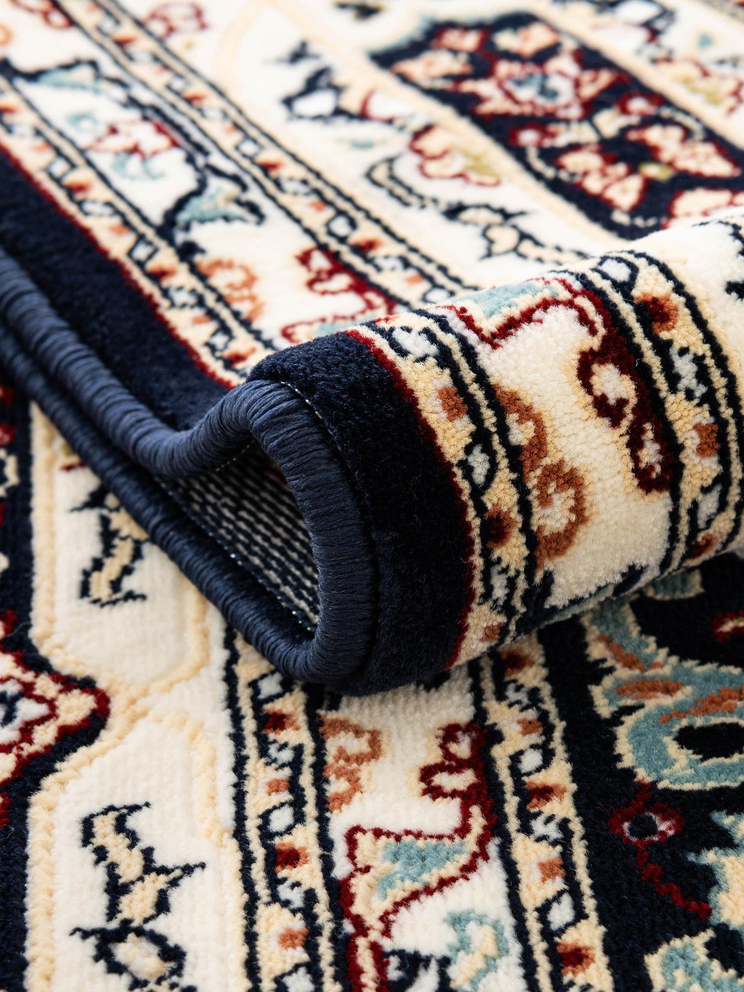 Navy Blue 2' 7 x 9' Narenj Runner Area Rug 85% Polypropylene & 15% Polyester Traditional Classic Carpet for Living, Dining, Bedrooms, Office for Sale at Rug Engine