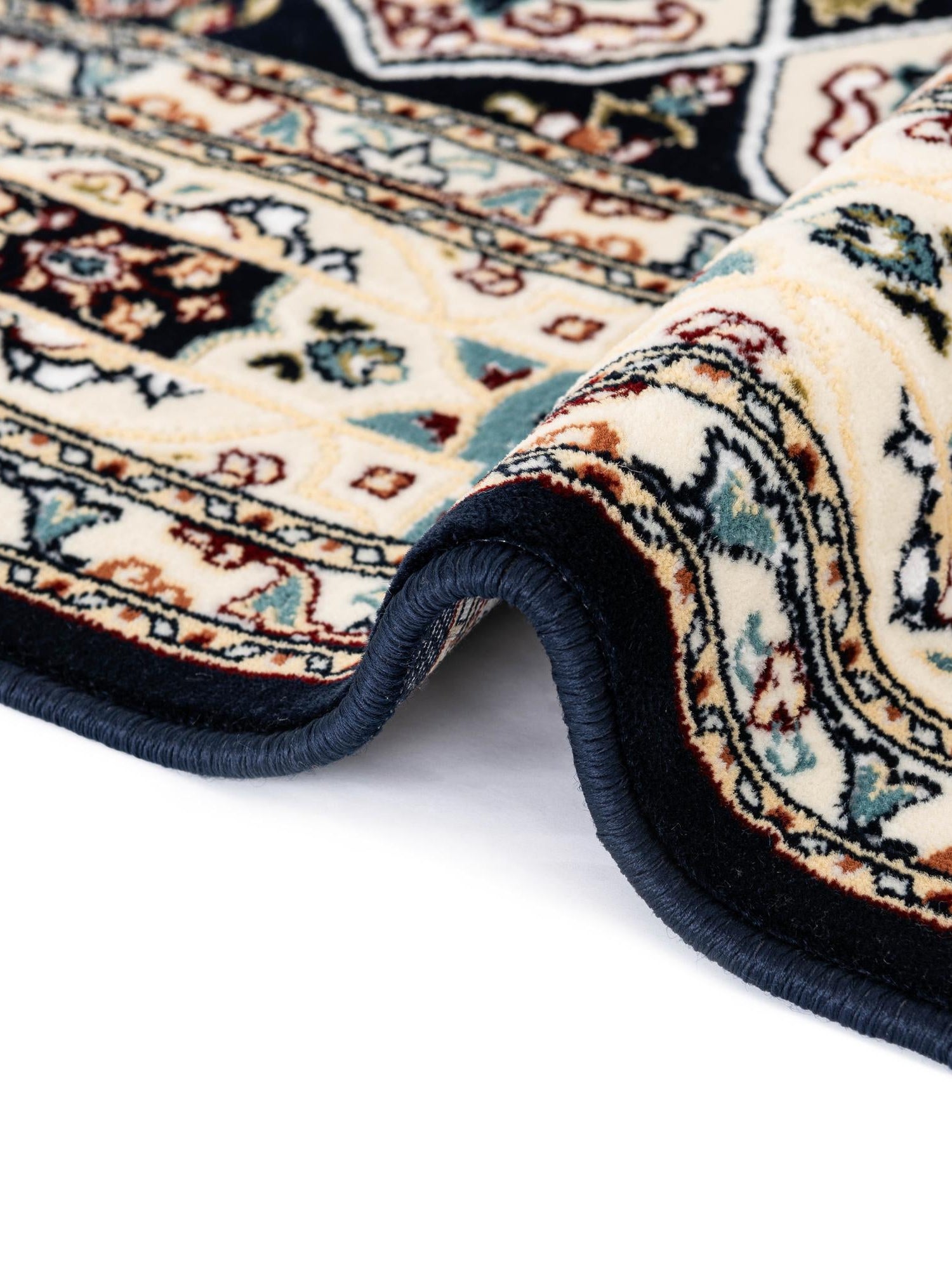 Navy Blue 2' 7 x 9' Narenj Runner Area Rug 85% Polypropylene & 15% Polyester Traditional Classic Carpet for Living, Dining, Bedrooms, Office for Sale at Rug Engine
