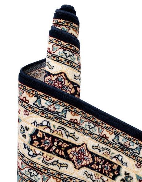 Navy Blue 2' 7 x 11' Narenj Runner Area Rug 85% Polypropylene & 15% Polyester Traditional Classic Carpet for Living, Dining, Bedrooms, Office for Sale at Rug Engine