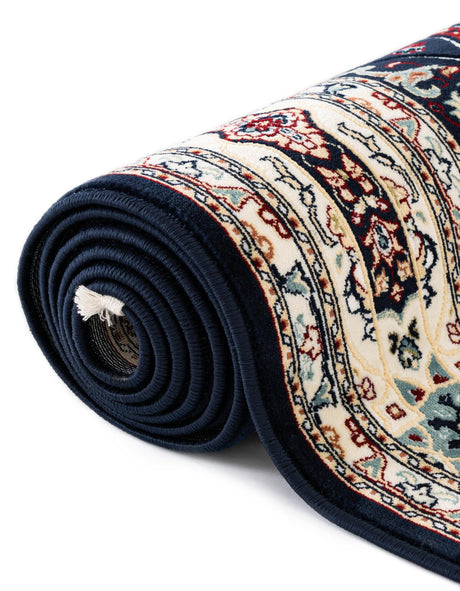 Navy Blue 2' 7 x 7' 1 Narenj Runner Area Rug 85% Polypropylene & 15% Polyester Traditional Classic Carpet for Living, Dining, Bedrooms, Office for Sale at Rug Engine