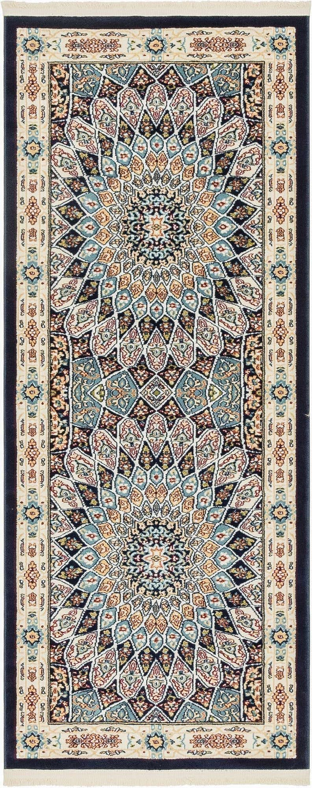 Navy Blue 2' x 6' 1 Narenj Runner Area Rug 85% Polypropylene & 15% Polyester Traditional Classic Carpet for Living, Dining, Bedrooms, Office for Sale at Rug Engine