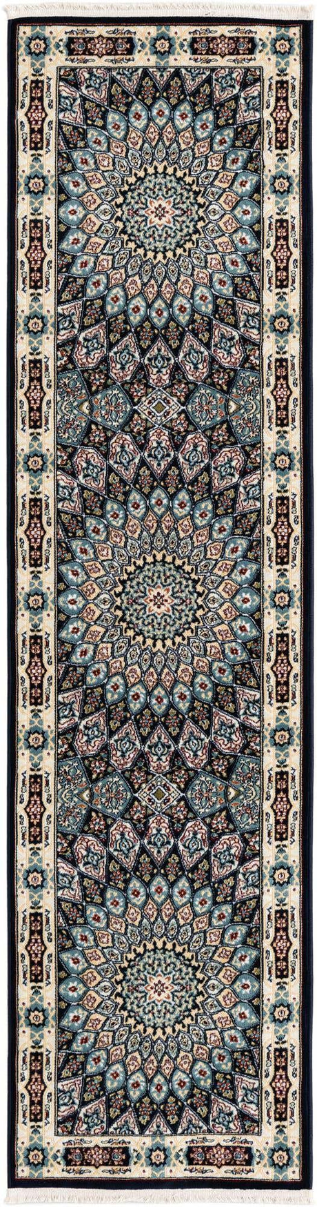 Navy Blue 2' x 8' Narenj Runner Area Rug 85% Polypropylene & 15% Polyester Traditional Classic Carpet for Living, Dining, Bedrooms, Office for Sale at Rug Engine