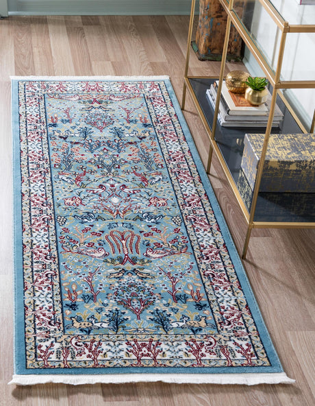 Blue 2' 7 x 10' Narenj Runner Area Rug 85% Polypropylene & 15% Polyester Traditional Classic Carpet for Living, Dining, Bedrooms, Office for Sale at Rug Engine