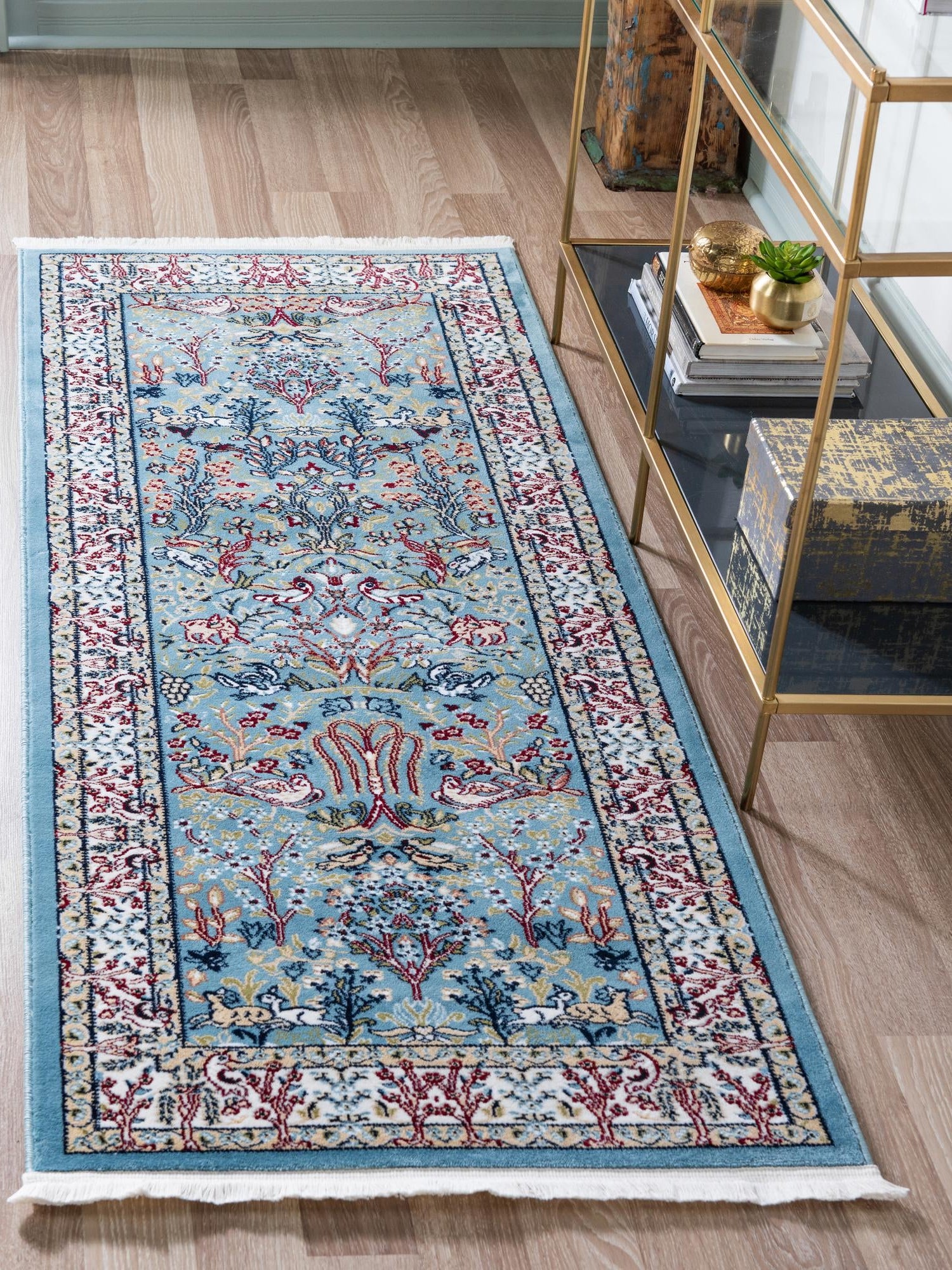 Blue 2' 11 x 13' 1 Narenj Runner Area Rug 85% Polypropylene & 15% Polyester Traditional Classic Carpet for Living, Dining, Bedrooms, Office for Sale at Rug Engine