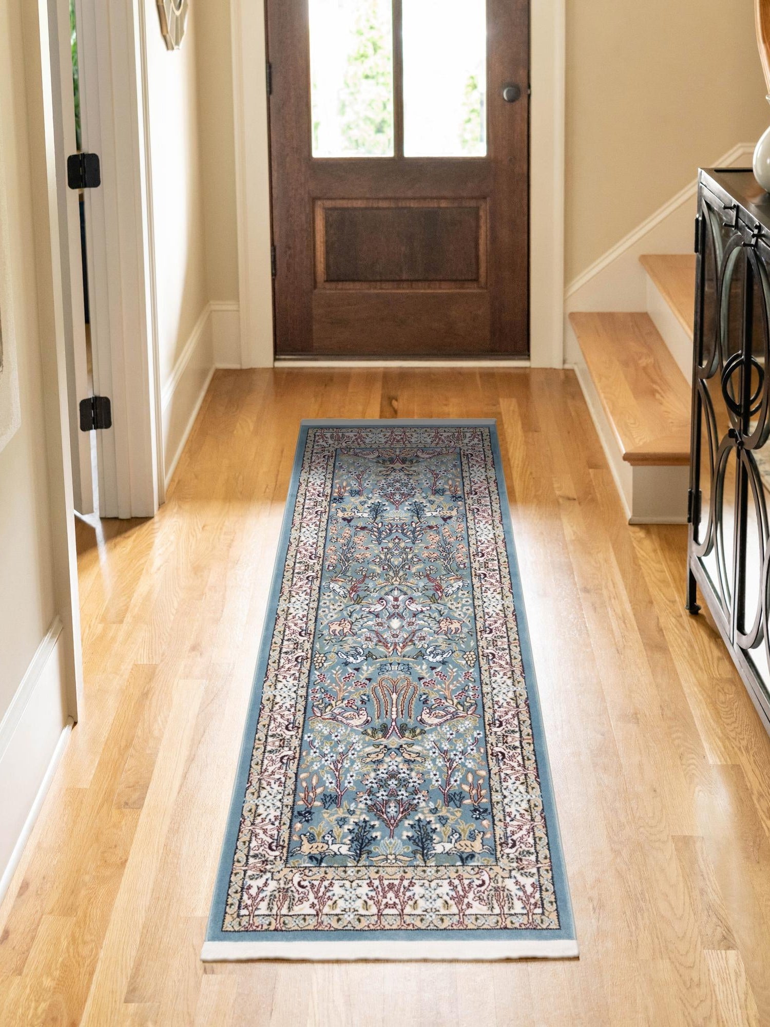 Blue 2' 7 x 8' Narenj Runner Area Rug 85% Polypropylene & 15% Polyester Traditional Classic Carpet for Living, Dining, Bedrooms, Office for Sale at Rug Engine
