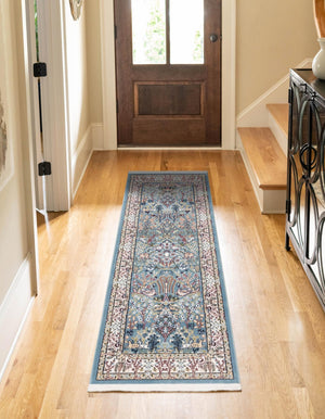 Blue 2' 7 x 8' Narenj Runner Area Rug 85% Polypropylene & 15% Polyester Traditional Classic Carpet for Living, Dining, Bedrooms, Office for Sale at Rug Engine