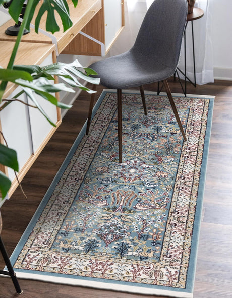 Blue 2' 7 x 8' Narenj Runner Area Rug 85% Polypropylene & 15% Polyester Traditional Classic Carpet for Living, Dining, Bedrooms, Office for Sale at Rug Engine
