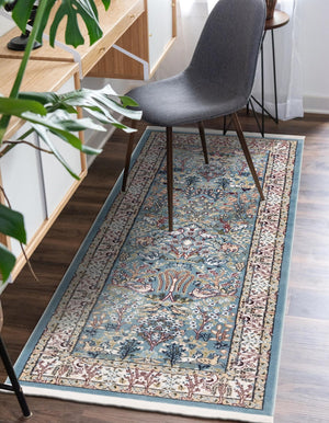Blue 2' 7 x 10' Narenj Runner Area Rug 85% Polypropylene & 15% Polyester Traditional Classic Carpet for Living, Dining, Bedrooms, Office for Sale at Rug Engine