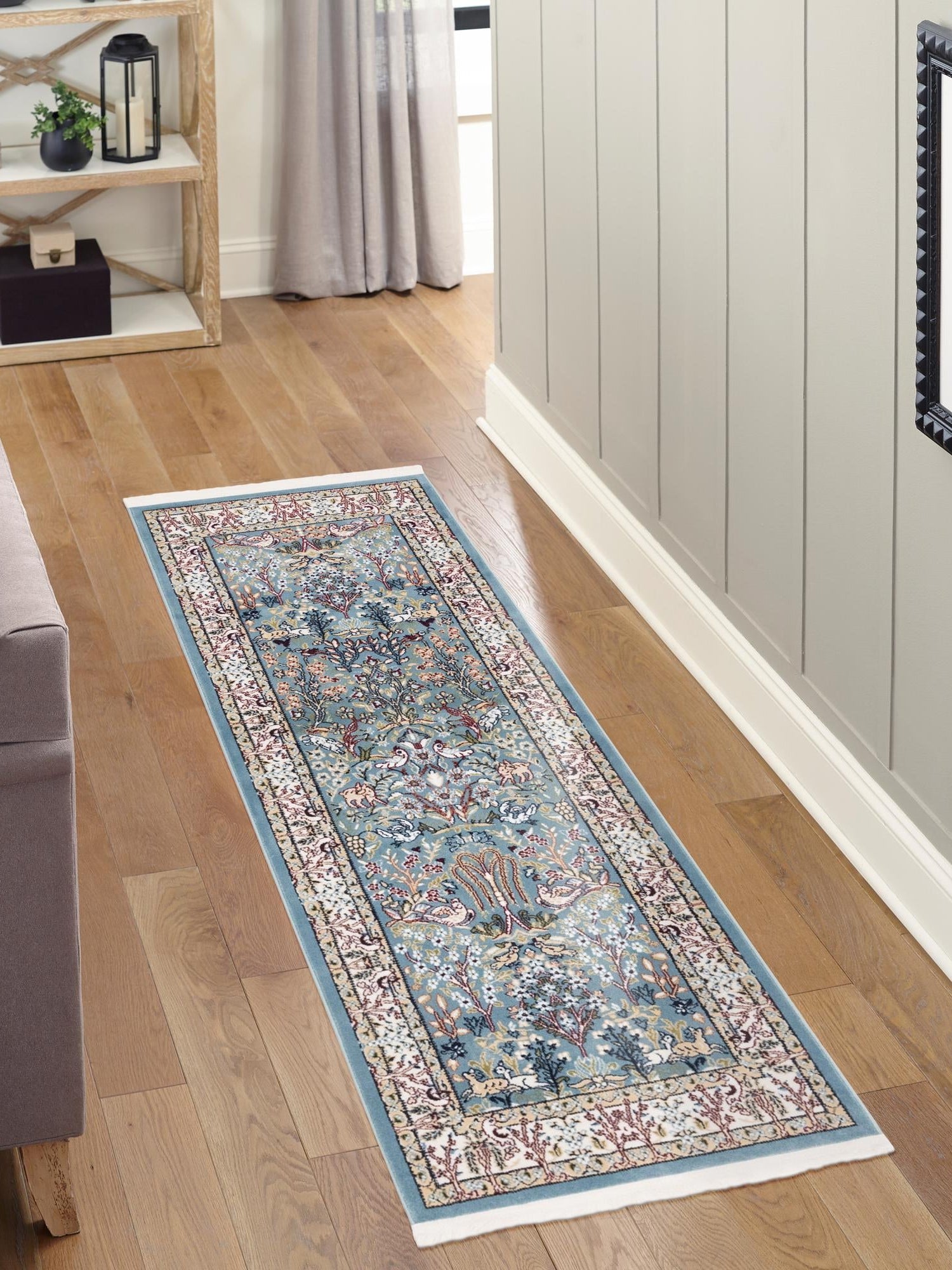 Blue 2' 7 x 7' 1 Narenj Runner Area Rug 85% Polypropylene & 15% Polyester Traditional Classic Carpet for Living, Dining, Bedrooms, Office for Sale at Rug Engine