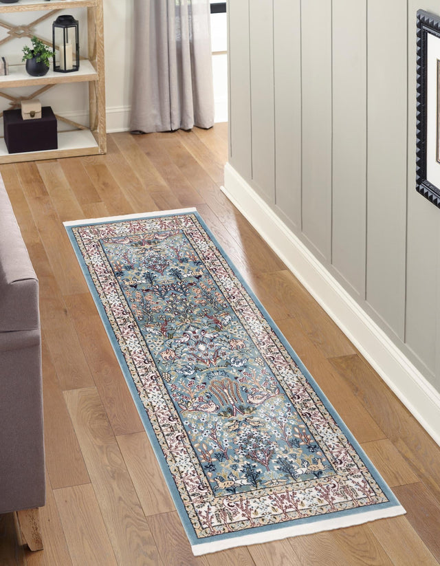 Blue 2' 7 x 7' 1 Narenj Runner Area Rug 85% Polypropylene & 15% Polyester Traditional Classic Carpet for Living, Dining, Bedrooms, Office for Sale at Rug Engine