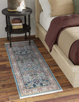 Blue 2' 7 x 9' Narenj Runner Area Rug 85% Polypropylene & 15% Polyester Traditional Classic Carpet for Living, Dining, Bedrooms, Office for Sale at Rug Engine