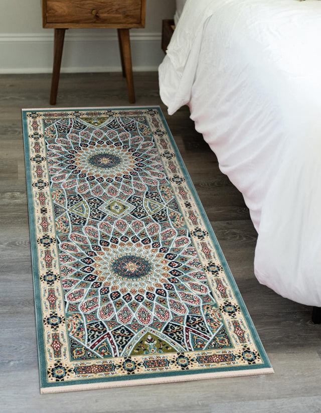 Blue 2' 7 x 7' 1 Narenj Runner Area Rug 85% Polypropylene & 15% Polyester Traditional Classic Carpet for Living, Dining, Bedrooms, Office for Sale at Rug Engine