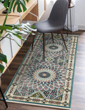 Blue 2' 7 x 11' Narenj Runner Area Rug 85% Polypropylene & 15% Polyester Traditional Classic Carpet for Living, Dining, Bedrooms, Office for Sale at Rug Engine