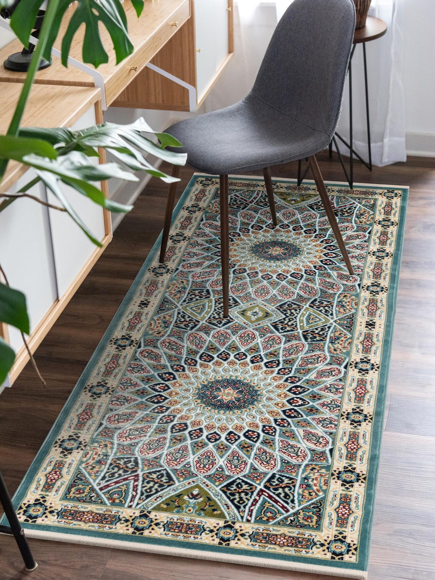 Blue 2' 7 x 10' Narenj Runner Area Rug 85% Polypropylene & 15% Polyester Traditional Classic Carpet for Living, Dining, Bedrooms, Office for Sale at Rug Engine