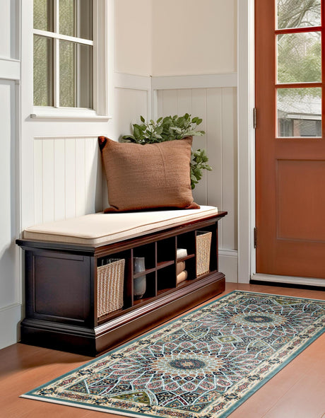 Blue 2' 7 x 10' Narenj Runner Area Rug 85% Polypropylene & 15% Polyester Traditional Classic Carpet for Living, Dining, Bedrooms, Office for Sale at Rug Engine