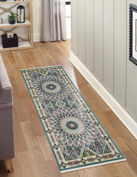 Blue 2' 7 x 10' Narenj Runner Area Rug 85% Polypropylene & 15% Polyester Traditional Classic Carpet for Living, Dining, Bedrooms, Office for Sale at Rug Engine
