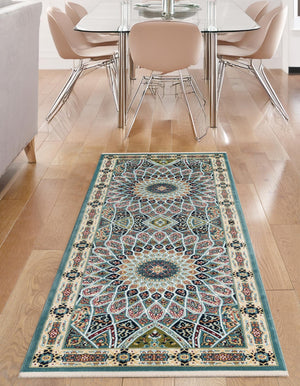 Blue 2' 7 x 11' Narenj Runner Area Rug 85% Polypropylene & 15% Polyester Traditional Classic Carpet for Living, Dining, Bedrooms, Office for Sale at Rug Engine
