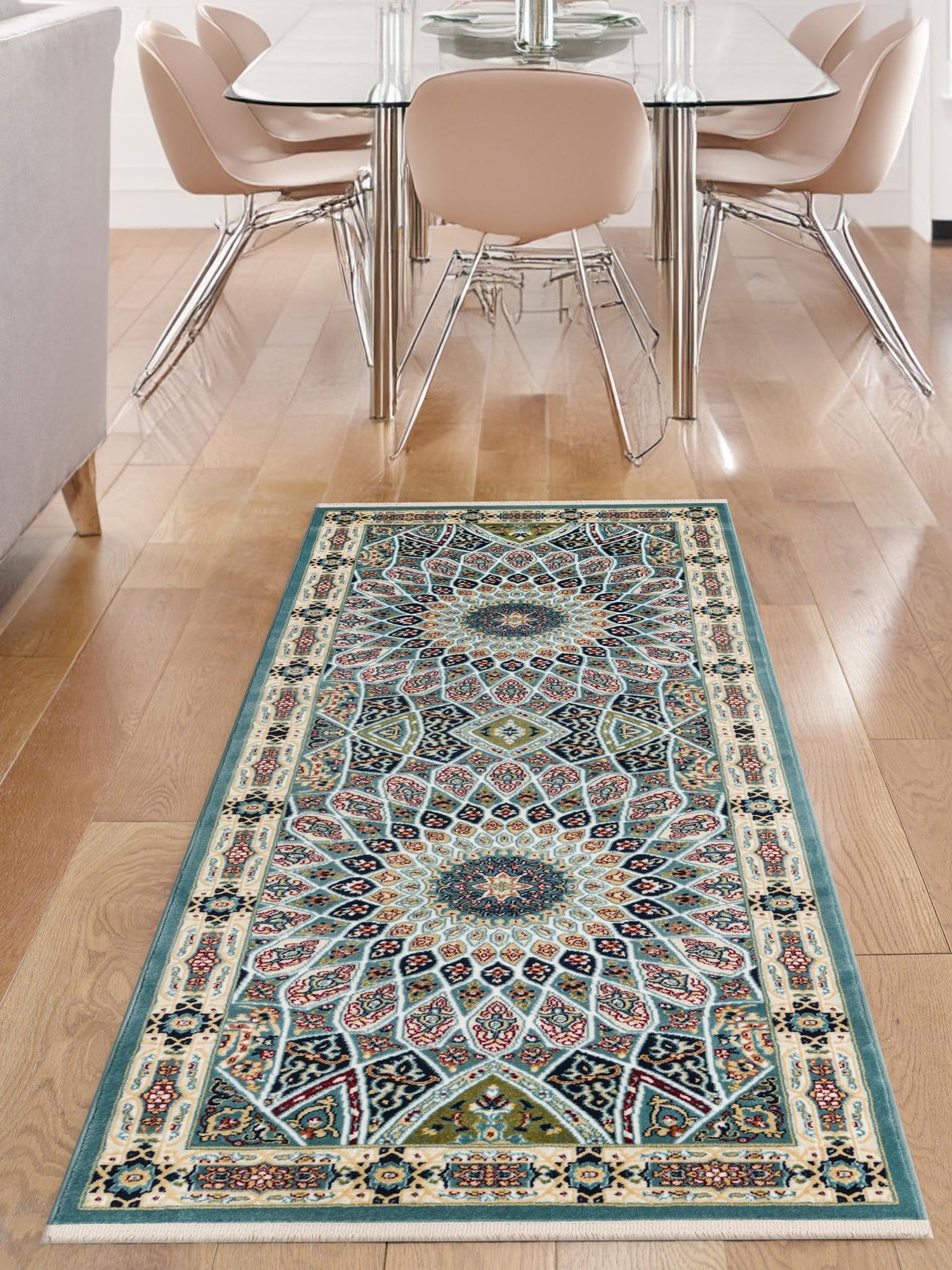 Blue 2' 7 x 9' Narenj Runner Area Rug 85% Polypropylene & 15% Polyester Traditional Classic Carpet for Living, Dining, Bedrooms, Office for Sale at Rug Engine