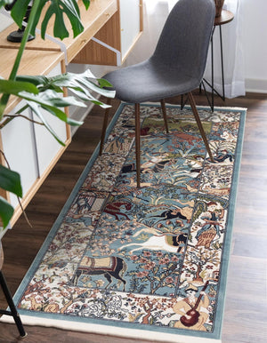 Blue 2' 7 x 11' Narenj Runner Area Rug 85% Polypropylene & 15% Polyester Traditional Classic Carpet for Living, Dining, Bedrooms, Office for Sale at Rug Engine