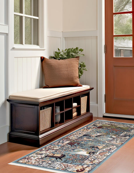 Blue 2' 7 x 7' 1 Narenj Runner Area Rug 85% Polypropylene & 15% Polyester Traditional Classic Carpet for Living, Dining, Bedrooms, Office for Sale at Rug Engine