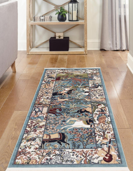 Blue 2' 7 x 10' Narenj Runner Area Rug 85% Polypropylene & 15% Polyester Traditional Classic Carpet for Living, Dining, Bedrooms, Office for Sale at Rug Engine