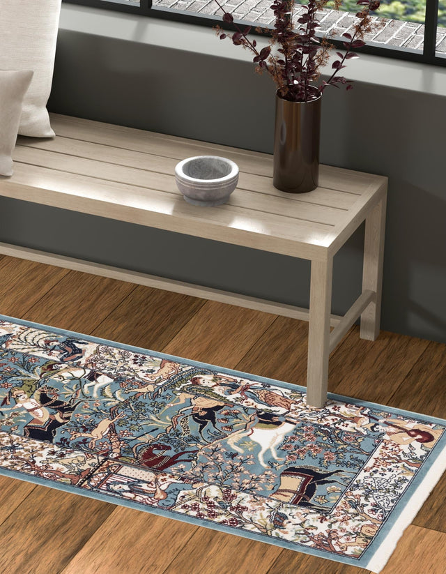 Blue 2' 7 x 7' 1 Narenj Runner Area Rug 85% Polypropylene & 15% Polyester Traditional Classic Carpet for Living, Dining, Bedrooms, Office for Sale at Rug Engine