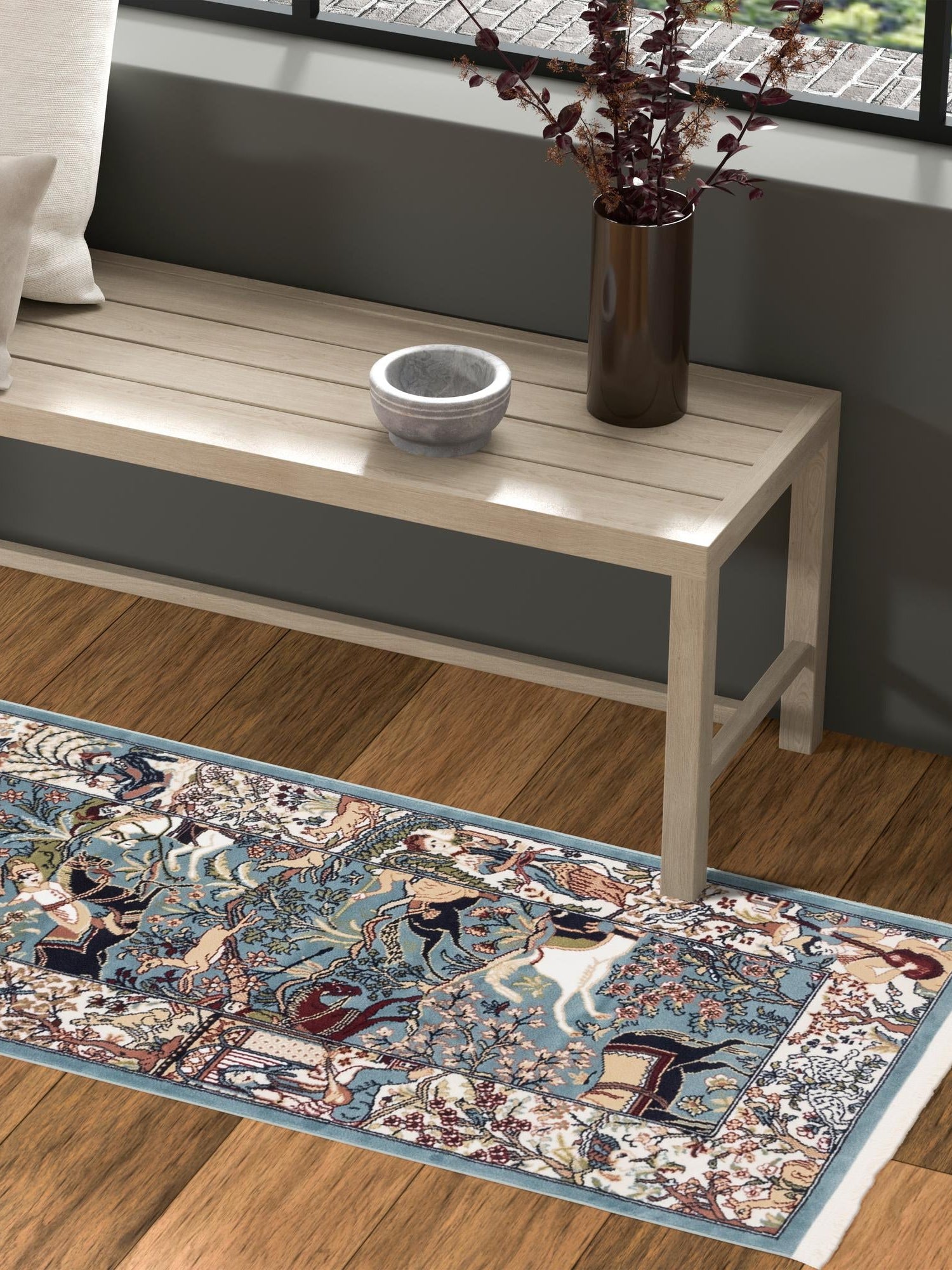 Blue 2' x 8' Narenj Runner Area Rug 85% Polypropylene & 15% Polyester Traditional Classic Carpet for Living, Dining, Bedrooms, Office for Sale at Rug Engine