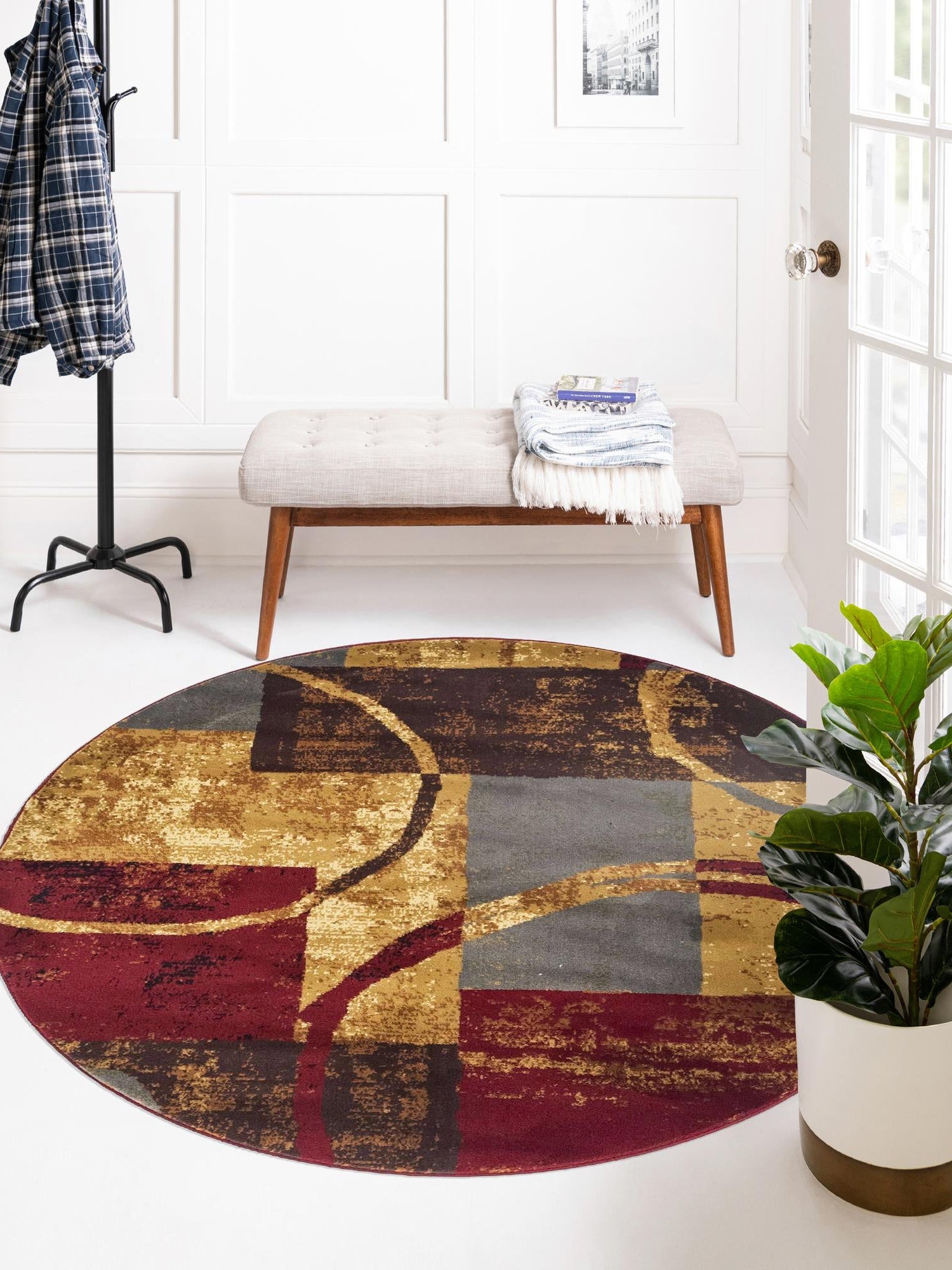 Multicolor 10' x 10' Barista Round Area Rug 100% Polypropylene Abstract Modern Geometric Carpet for Living Room Dining Office Dorm Room Decor for Sale at Rug Engine