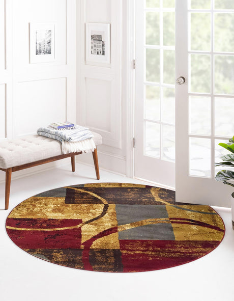 Multicolor 7' 10 x 7' 10 Barista Round Area Rug 100% Polypropylene Abstract Modern Geometric Carpet for Living Room Dining Office Dorm Room Decor for Sale at Rug Engine