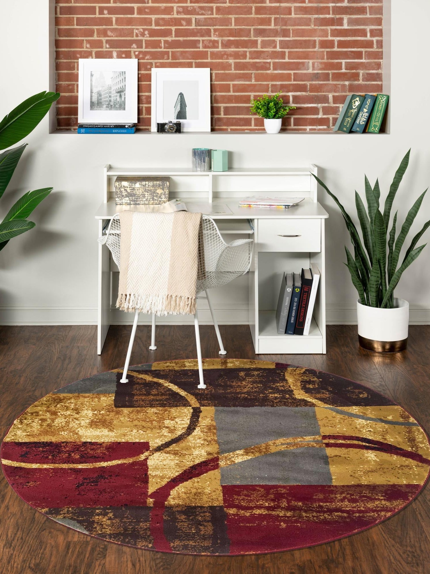 Multicolor 7' 10 x 7' 10 Barista Round Area Rug 100% Polypropylene Abstract Modern Geometric Carpet for Living Room Dining Office Dorm Room Decor for Sale at Rug Engine